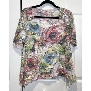 SnoSkins Womens Distressed Floral Top Size M Y2K Asymmetrical Fairy Grunge Artsy